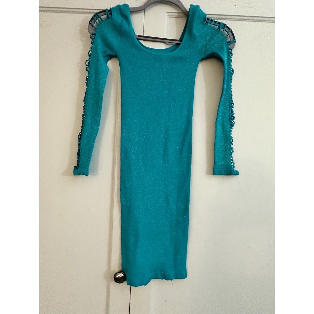 Free‎ People Metallic Ribbed Cutout Sleeve Bodycon Mini Dress Teal XS TP